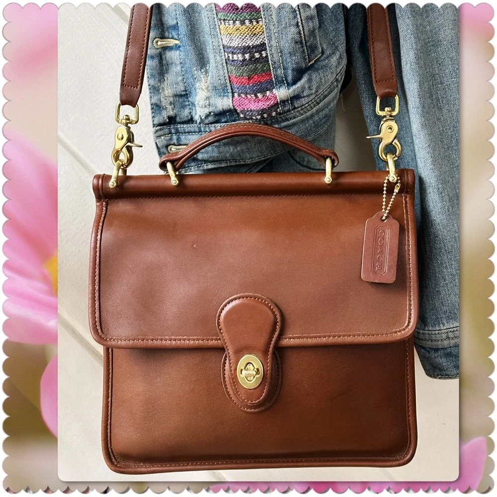 VINTAGE COACH Vicuña SADDLE / TAN LEATHER MESSENGER CROSSBODY WILLIS BAG
 #9927_2